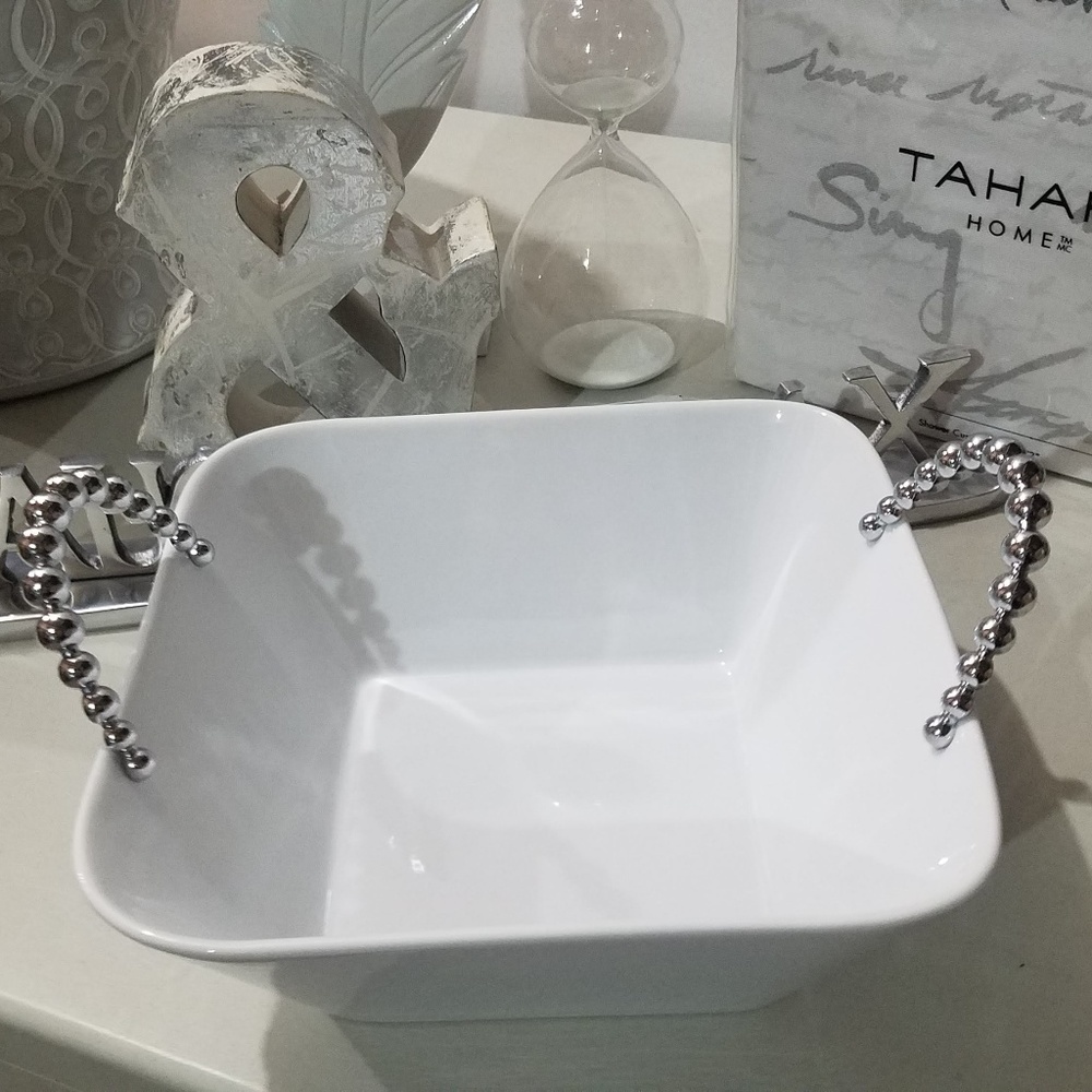 Studio TU White Silver Beaded Serving Bowl